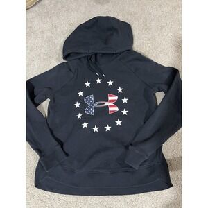 Under Armour Sweater Hoodie Womens Medium Black Freedom USA Flag Hooded Pullover